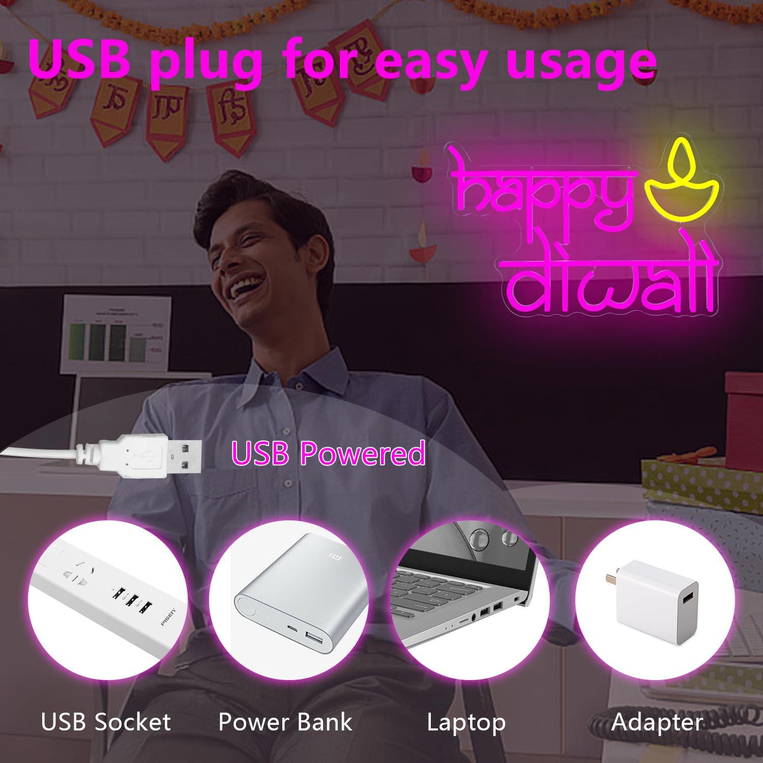 행복한 디왈리 네온사인 USB 전원 LED 디밍 가능  - Home Bar Signs 리뷰 및 가격